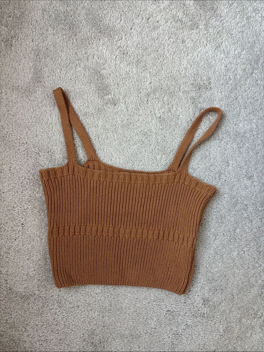 Ribbed Cropped Knit Tank Top - Brown